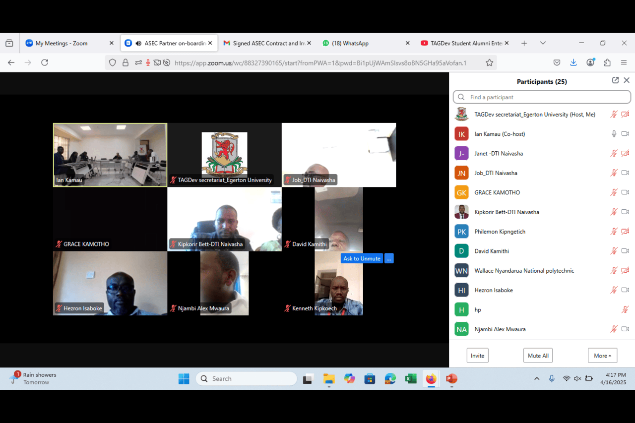 Successful Onboarding of TAGDev 2.0 Program, Egerton University ASEC Partners