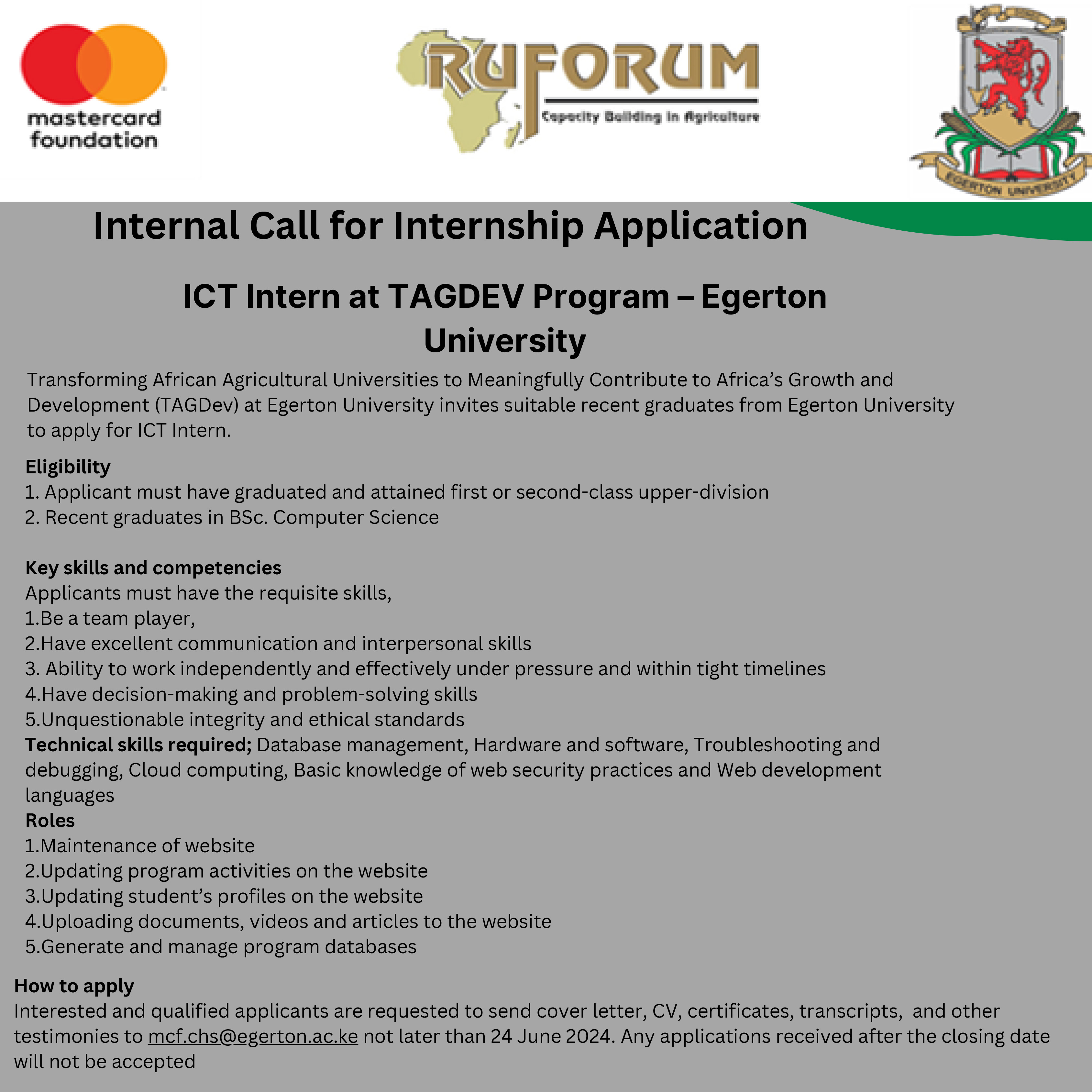 Internal Call for Internship Application